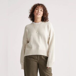 Quince Women's Organic Cotton Boyfriend Crew Sweater Speckled Beige Size Medium